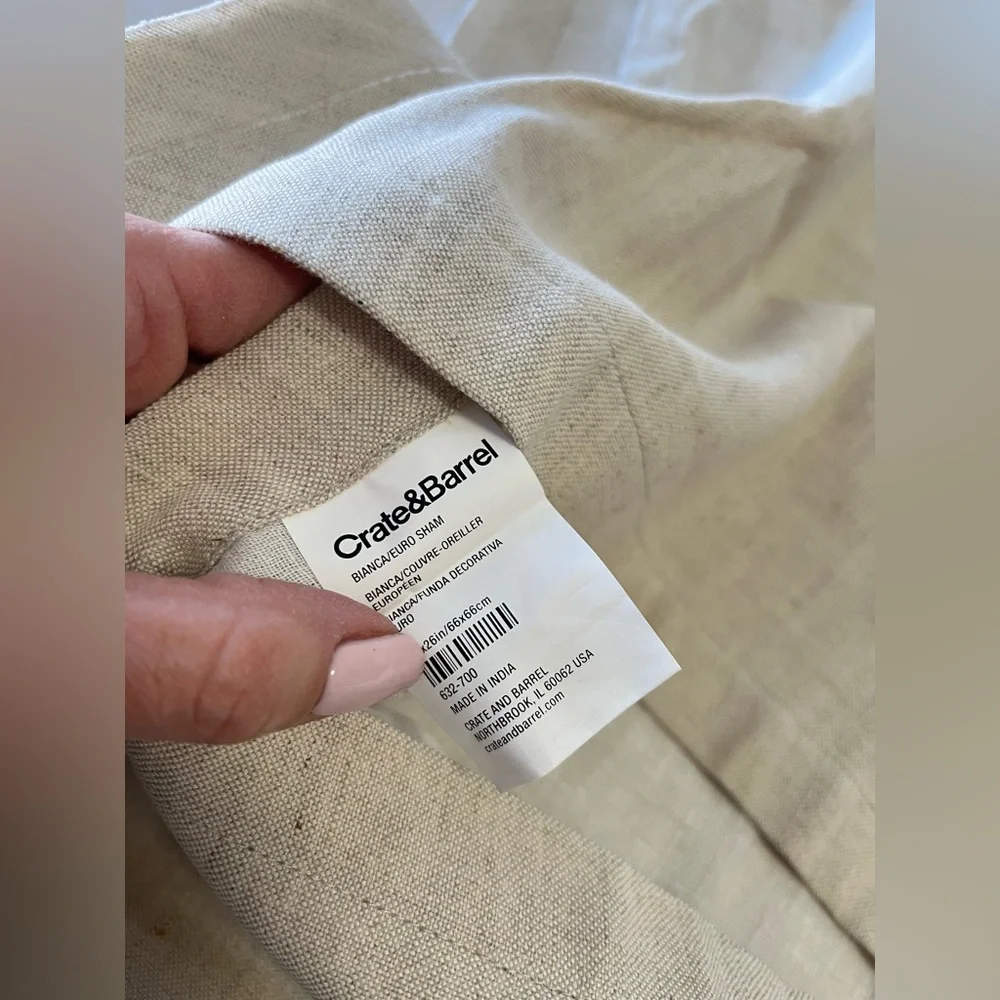Crate And Barrel | Natural Beige Bianca | Euro Pillow Sham | Linen Blend NIP